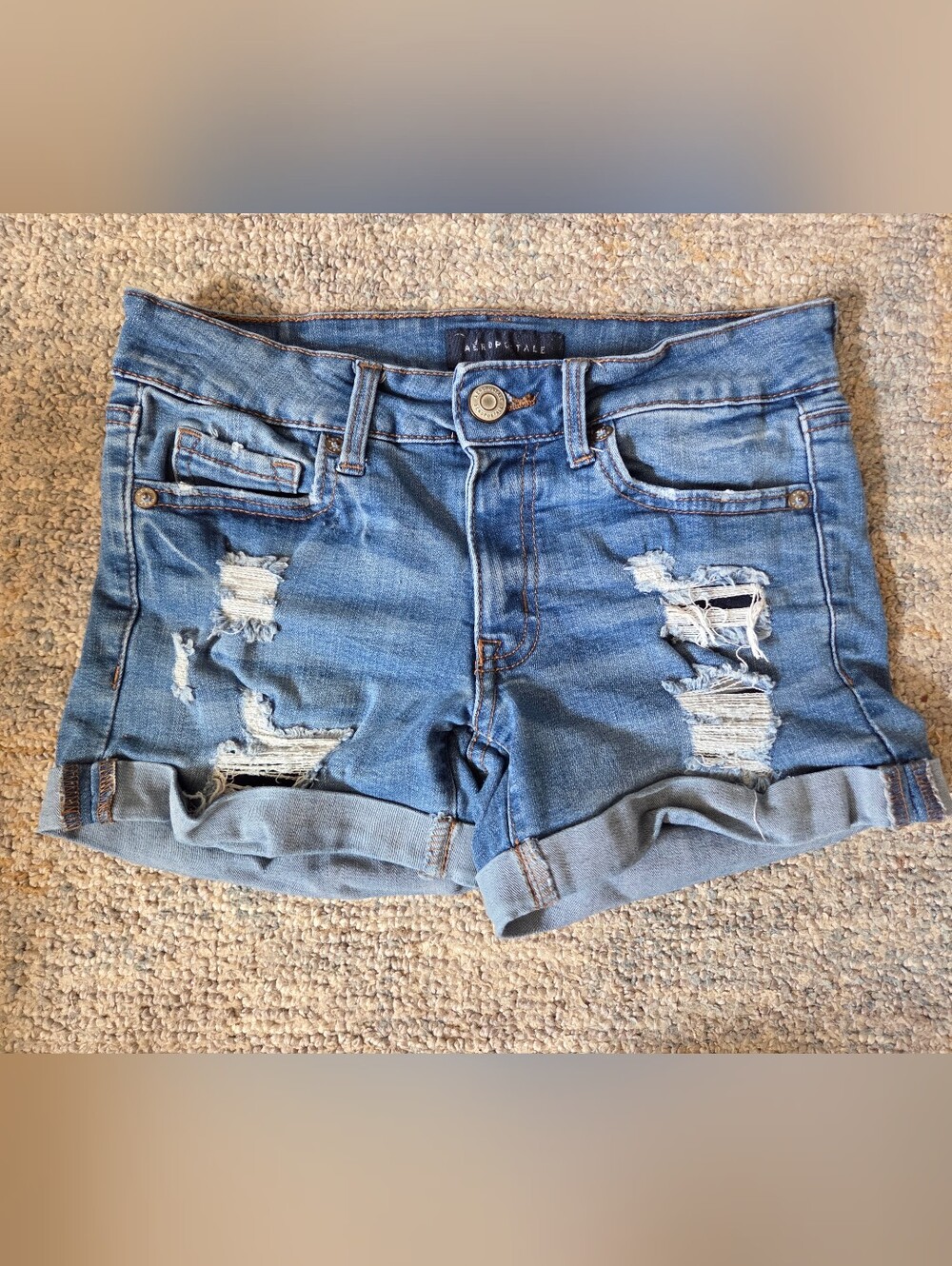 Aeropostale Women's Distressed Denim Shorts - Light Blue